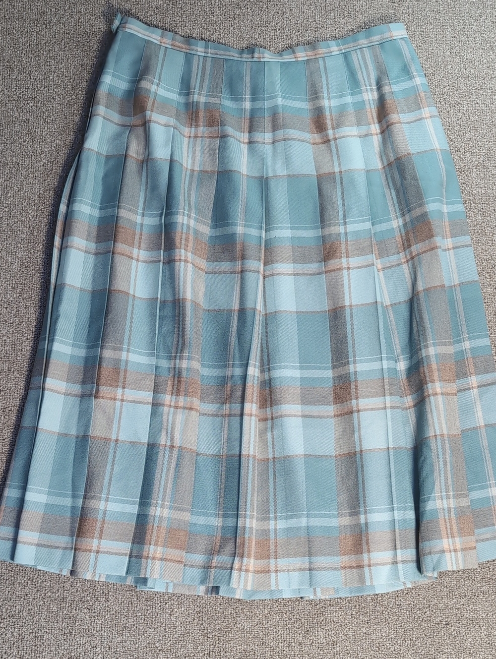 Vintage Pendleton Pleated Skirt Teal/Tan Plaid Wool Made in the USA Size 18 - Picture 5 of 10
